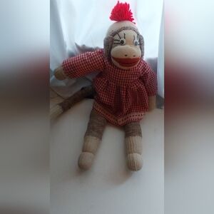 Vintage Monkey Sock Animal Stuffed Monkey Girl Doll